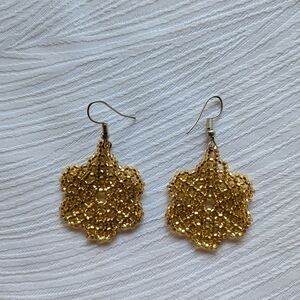 Handcrafted Huichol Elegant Gold Flower Beaded Earrings